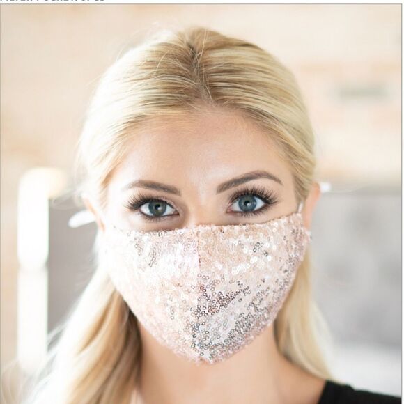 Rose Gold Glittering Sequin Adjustable Face Mask - Picture 1 of 2